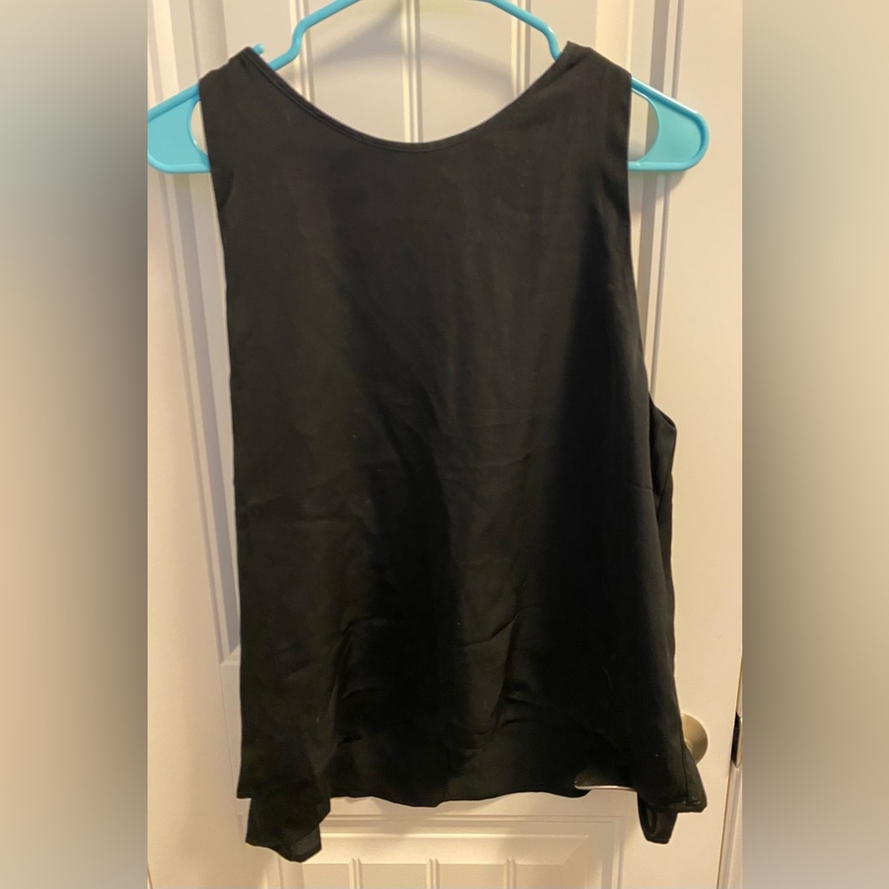 Whitney Port 14 Blouse Black Tank Top Gold Zipper Back Double Layer Shirt